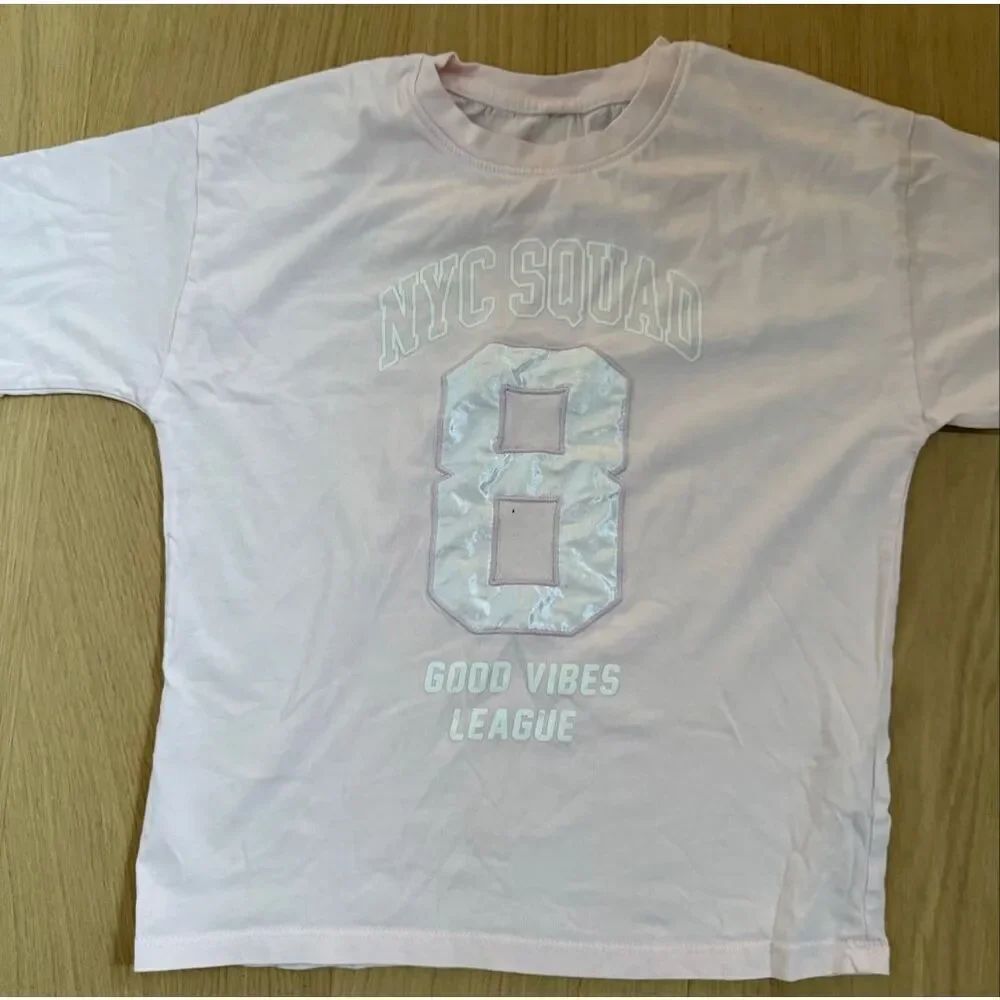Zara Girls NYC Squad Good Vibes League Short Sleeve T-Shirt Pink Size 12-14
